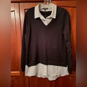 Adrianna Papell Black and White V-Neck Sweater